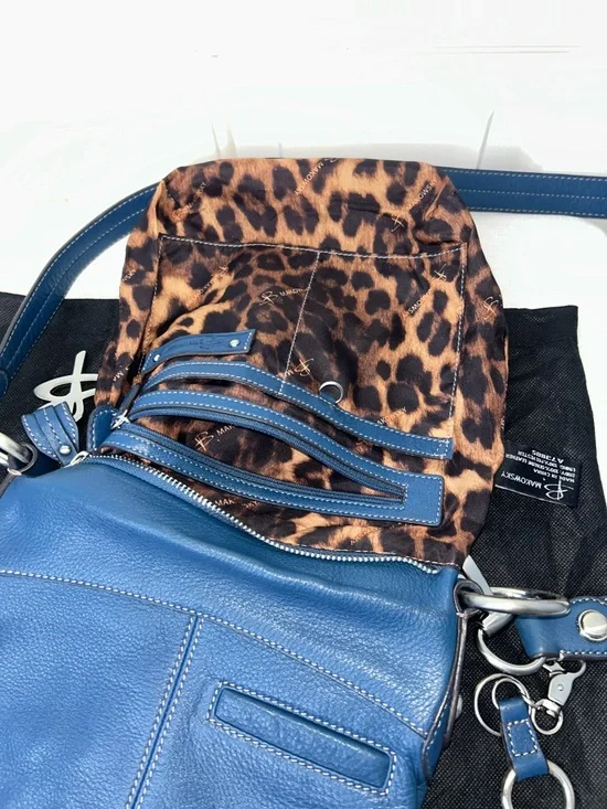 B. Makowsky Blue Pebbled Leather Crossbody with Silver Bag charm & Dust Bag EUC - Picture 10 of 17